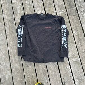 Stussy Black Long Sleeve Tee with White Sleeve Logos